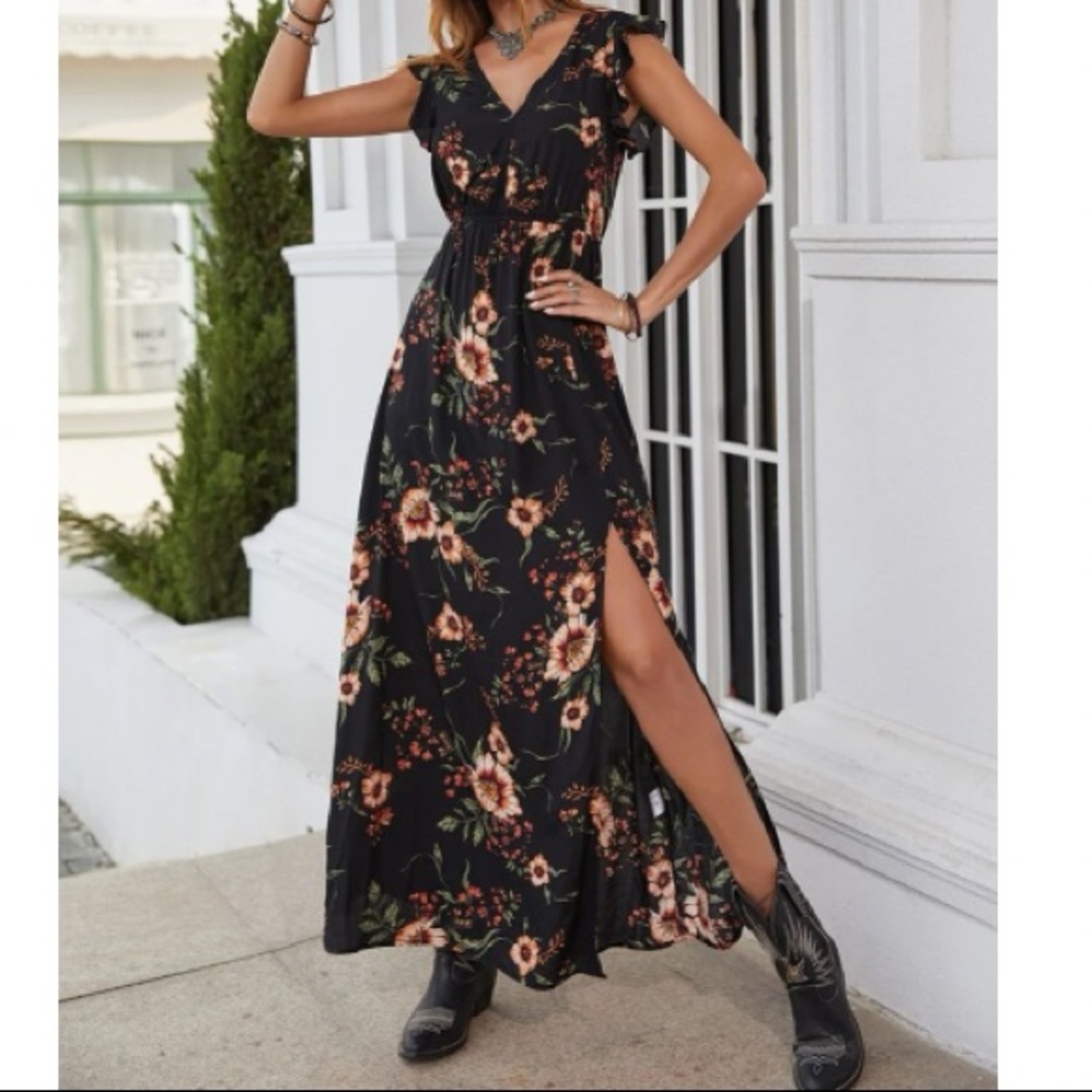 Boho floral print slit thigh maxi dress - Picture 9 of 16